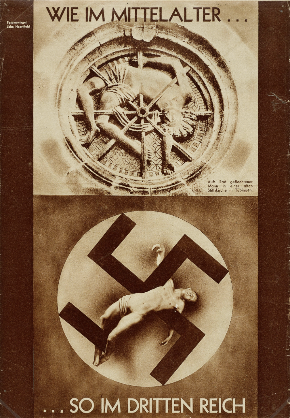 Propagandaplakat mit mittelalterlichem Rad und Hakenkreuz im Dritten Reich.